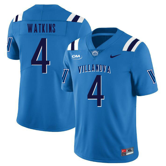 Men #4 Connor Watkins Villanova Wildcats College Football Jerseys Stitched Sale-Light Blue